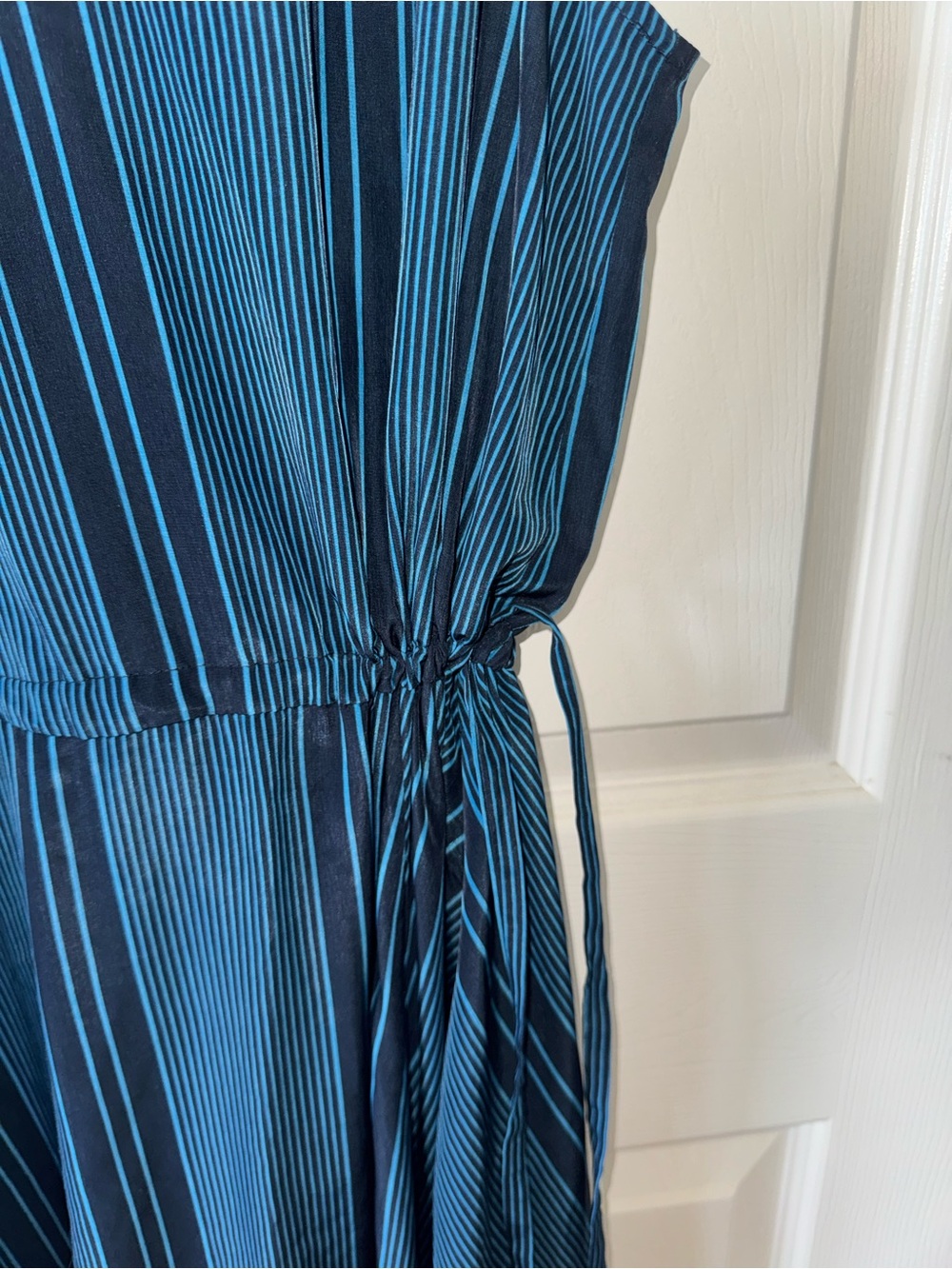 L.L. Bean Blue and Navy Striped Tie-Waist Dress